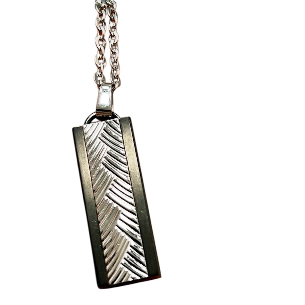 Mens Triton Sterling Silver Inlaid  Titanium Dog Tag Pendant & Necklace